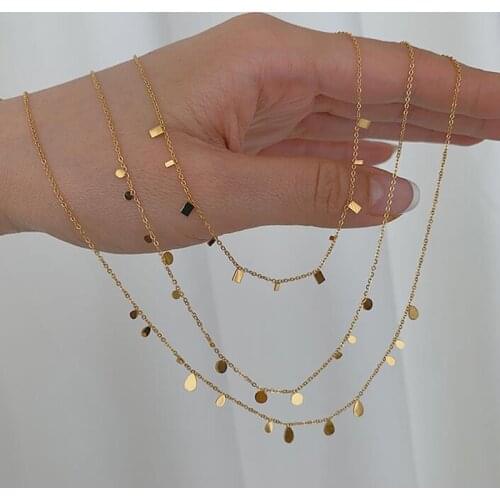 2021 New Circle Square Drop Geometric Metal Charm Gold Chain Choker Necklaces For Women Delicate 18k Gold Layer Necklace