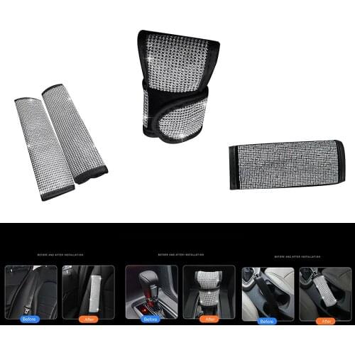 New 4PCS Car Shift Knob Handbrake Seatbelt Cover Shift Knob Cover Bling Crystal Gear Auto Interior Decor