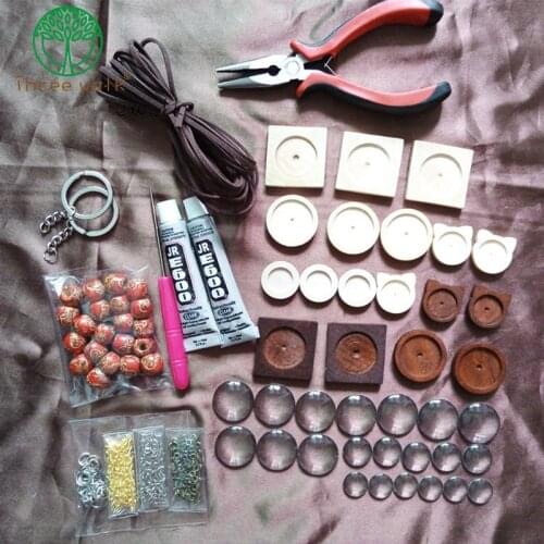 One Set/Lot DIY Natural Wooden Base Collet Set Jewelry Findings