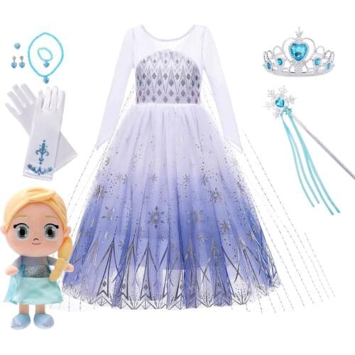 Snow Queen Baby Girl White Elsa Dress Anna Elsa Cosplay Costume Summer Princess Dress Halloween Birthday Party Wedding Dress