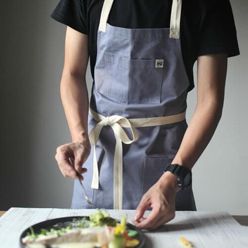 Full Length Gray Cotton Apron Barista Cafe Bartender Bistro Chef Uniform Waiter Waitress Baker Florist Catering Work wear B34