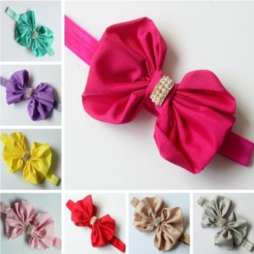 2016 baby infant newborn infant headband Bow Chiffon flowers hairbow elastic rhinestone headbands children hair accessories