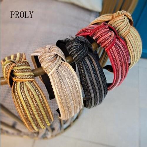 PROLY New Fashion Women Hair Accessories Striped Headband Center Knot Casual Turban Headwear Straw Hair Hoop Wholesale