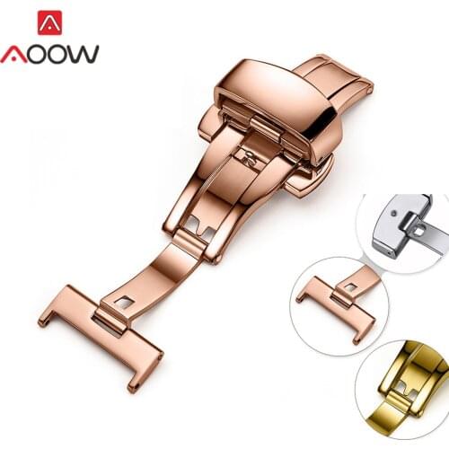 12mm 14mm 16mm 18mm 20mm 22mm Stainless Steel Butterfly Deployment Watch Band Buckle Solid Double Push Button Fold Clasp Strap