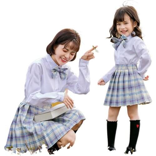 School Girl Uniform Pleated Skirts Japanese Student JK Uniform High Waist A-Line Plaid Skirt Cute Mini Long Sleeve School Unifor