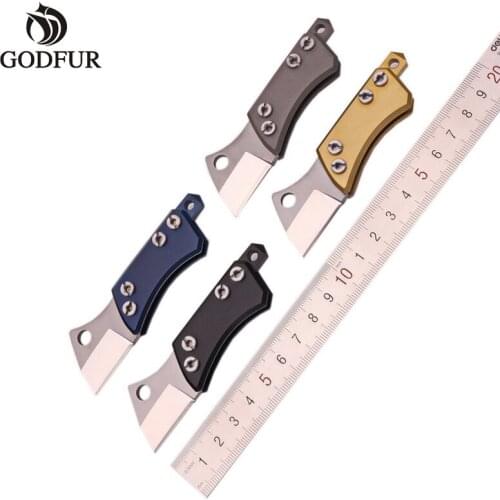 GODFUR Mini Rhinoceros folding knife D2 blade Titanium handle collection knife pocket Gift knives outdoor camping hunting Tools