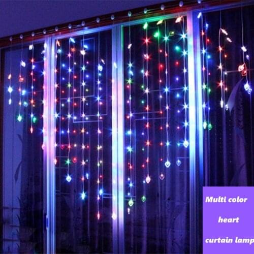2x1.5m Heart Led Curtain Lights Christmas Garland on Window Fairy Light Festoon For Home Bedroom Wedding Holiday Decoration