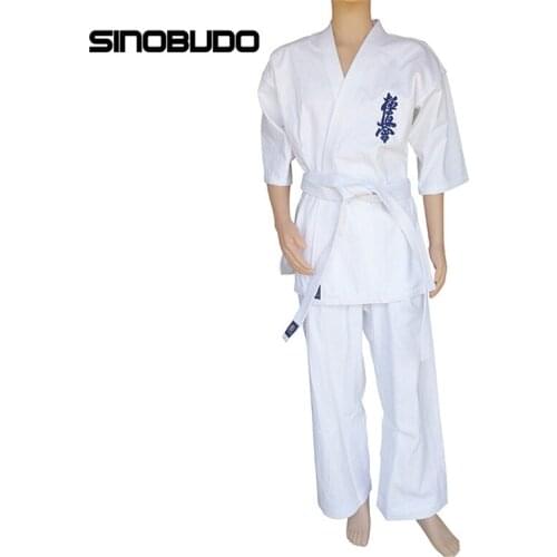 White Taekwondo Uniforms Kyokushinkai Karate Judo Taekwondo Dobok Clothes Children Adult Unisex Long Sleeve Free White Belt