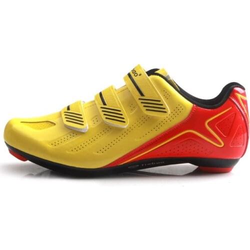 TIEBAO Cycling Shoes Lightweight Men Road Bike Shoes Breathable Mesh Upper Cycling Sneakers Fibreglass Nylon Soles Yellow White