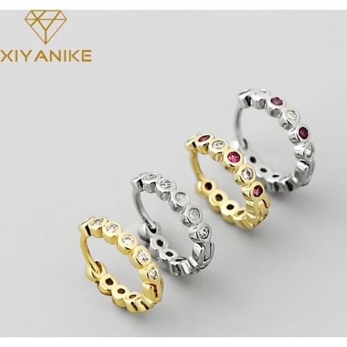 XIYANIKE 925 Sterling Silver Round Micro-inlaid Zircon Hoop Earrings for Women Retro Punk Style Party Jewelry Wholesale Cережки