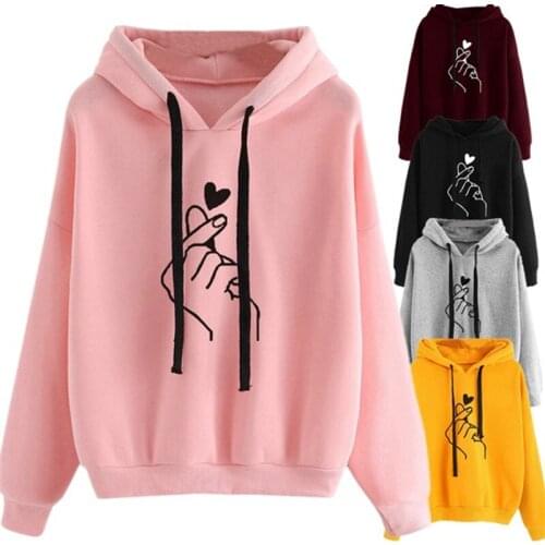 Plus Size Pullovers Girls Long Sleeve Hoodies Autumn Spring Cute Women Sweatshirt and Hoody Ladies Hooded Love Printed Casual