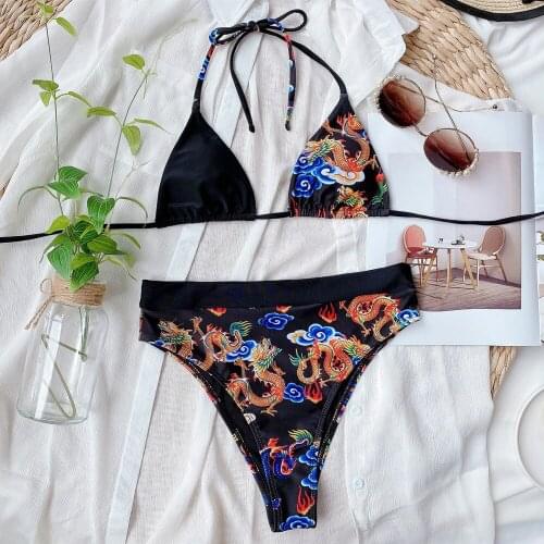 Splicing High Waist Bikini 2020 Halter Female Swimsuit Women Swimwear Two-pieces Bikini set Bather Bathing Suit Swim Lady