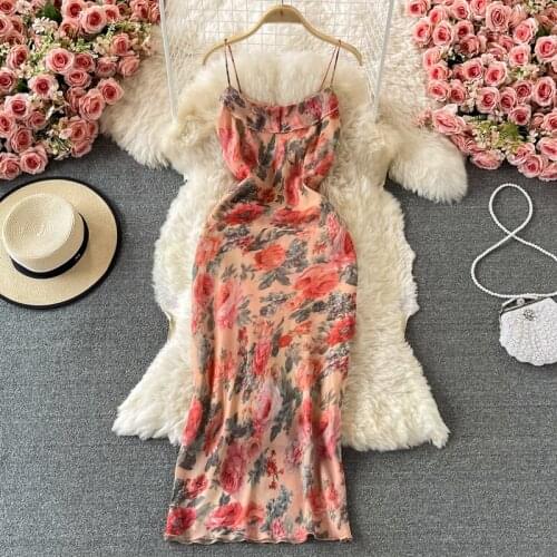 Floral Print Long Dress Women 2021 Summer Sexy Sleeveless Spaghetti Strap High Waist Bohemian Beach Holidays Maxi Dress Vestidos