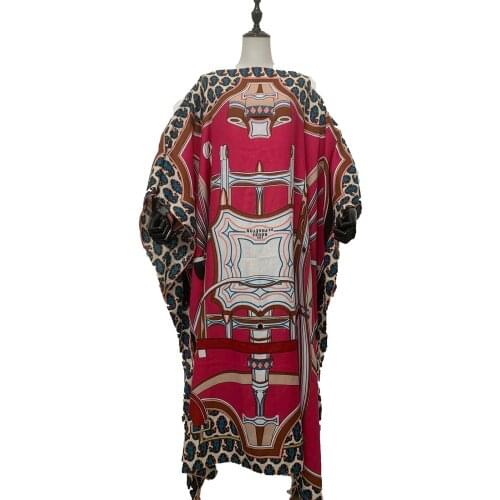 Elegant New European Printed Hand Roll Silk Floor Length Kaftan Maxi Dresses Saudi Arabi Traditional Muslim Women Long Dress