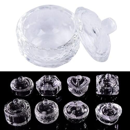 15Styles Glass Powder Caviar Nail Styling Tools Nail Art Acrylic Crystal Glass Dappen Dish Bowl Cup with Cap Liquid Glitter