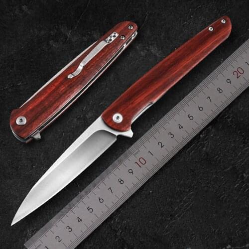 2021 Outdoor D2 Steel Folding Knife Outdoor Survival Portable Sandalwood Fruit Knife Camping Mountaineering Mini Knife