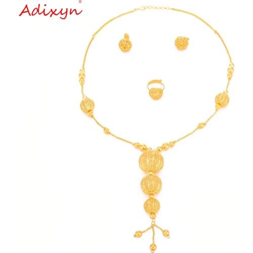 Adixyn High-quality 24k Earrings Ring Necklace Gold Ball Jewelry set Gold Color Africa Nigeria Jewelry Gifts N1021H3