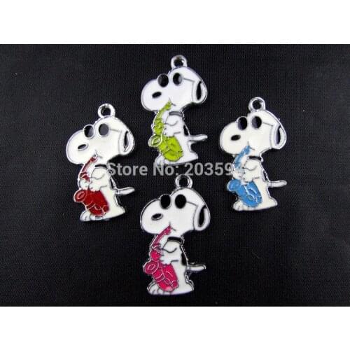 AE256 20Pcs Mix Color Alloy metal Enamel Dog Charms Pendants 32x19mm