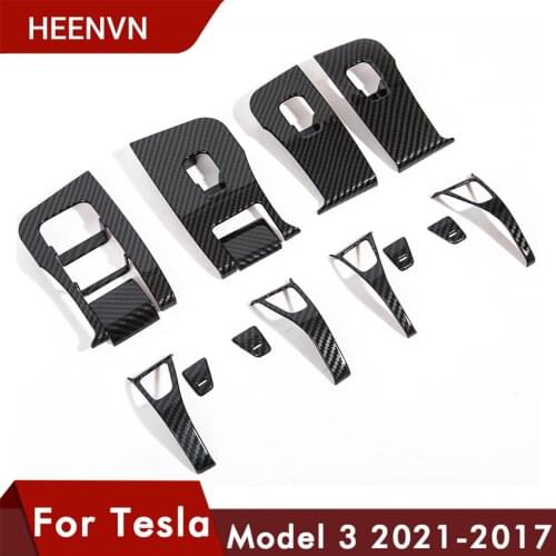 Heenvn 14PCS/Set Model3 Carbon Fiber ABS Door Lock Protection Cover For Tesla Model 3 Y Accessories 2020 For Tesla Model Three