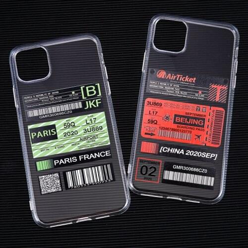 JAMULAR World City Ticket Label Clear Phone Case For iPhone 7 XR 11 Pro X XS MAX 8 6 Plus Bar Code TPU Soft Silicone Cover Coque
