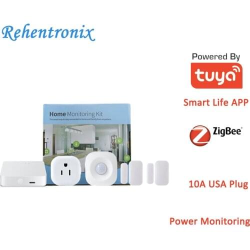 10A USA Type ZigBee Tuya Smart ZigBee Hub PIR Motion Detector Door Sensor Power Energy Smart Home Monitoring Kit