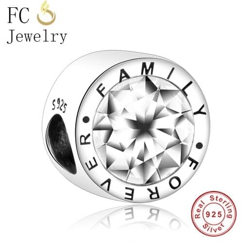 FC Jewelry 925 Sterling Silver Family Forever Charms Clear Zircon Faceted Beads Fit Original Brand Bracelet Women Berloque DIY