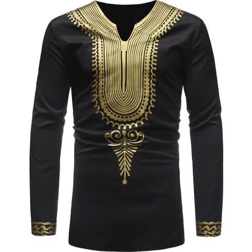 Classic V Neck T Shirt Men Nice Autumn New African Dashiki Print Tee Shirt Homme Streetwear Tshirt Traditional African Clothing