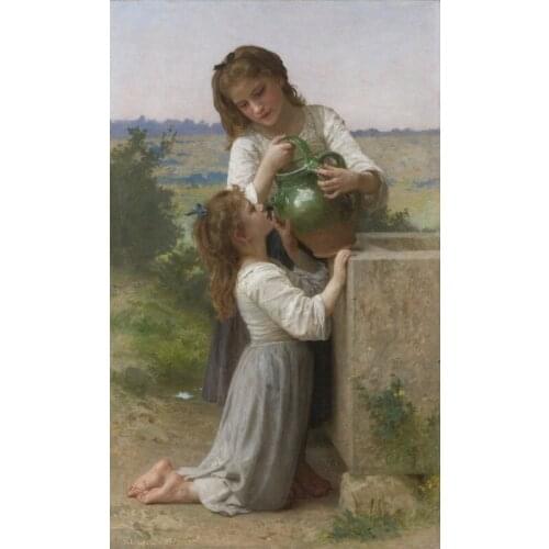 Handmade Oil painting reproduction foe living room decoration At the Fountain by William Bouguereau