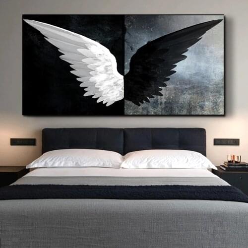 Cuadros Canvas Painting Art Black and White Angel Wings Wall Big Size Pictures for Living Rooms Wings Poster Home Decoration
