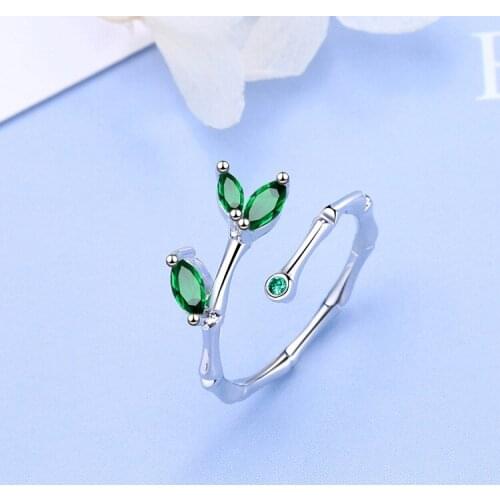 925 Sterling Silver Crystal Leaf Rings Adjustable Finger For Women Wedding Open Ring Silver Jewelry jz141