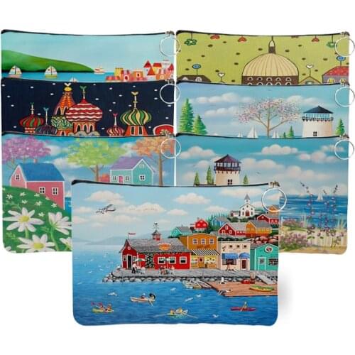 Beautiful Italy Spanish Scenery Print Canvas Makeup Bag Fashion 2021 New Cosmetic Bag Women Toiletry Bag Travel Cosmetics Pouch