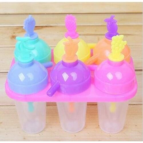 Creative Ice Cream Mould 6 Cell Frozen Pop Makers Tools Colorful Plastic Ice Cream Popsicle Molds Set Kitchen Supplies
