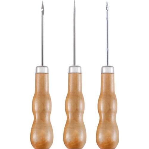 LMDZ 3Pcs Wooden Handle Sewing Awl Double Gourd Awl Hand Stitching Leather Sewing Tool Canvas Repair Tool Sewing Accessories
