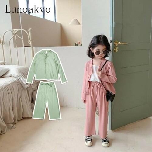 Lunoakvo Spring Autumn Solid Colors Girls Kids Cardigan + Pants 2pcs Clothing Set Coat Trousers Fashion Clothes Girls Outfits