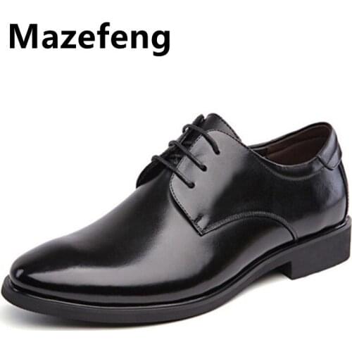 Mazefeng 2019 Men Wedding Shoes Microfiber Leather Formal Business Pointed Toe for Man Dress Shoes Mens Oxford Flats Lace-Up