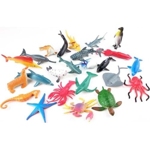 24Pcs Mini Simulation Trumpet Marine Animal Model Childrens Cognitive Toys Underwater World DOLPHIN Lobster Shark Crab K59