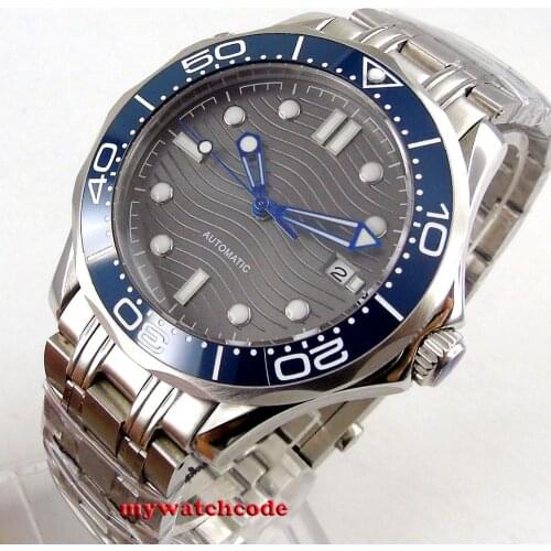 41mm bliger gray wave sterile dial Sapphire glass Ceramic bezel stainless steel automatic mens watch B304
