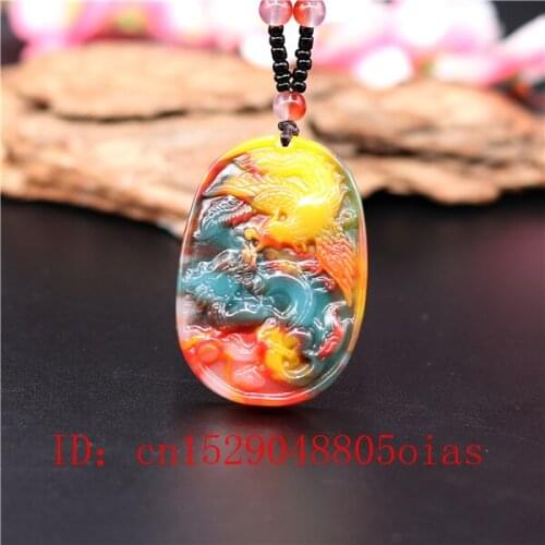 Natural Color Hetian Jade Stone Dragon Phoenix Pendant Necklace Chinese Jadeite Jewelry Charm Amulet Carved Gifts for Women Men