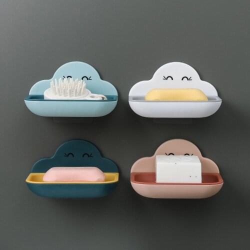 Cloud Shape Plastic Soap Holder Box Bathroom Double Layer Draining Soap Box Wall Mounted Suction Cup Shelf Storage Plate Tray
