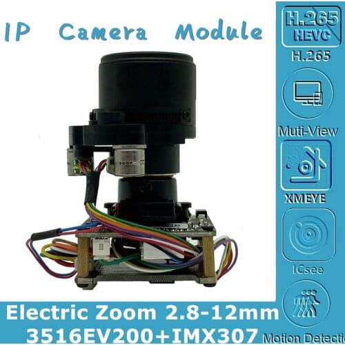 Electric Zoom 2.8-12mm 4X IP Camera Module Board Sony IMX307+3516EV200 3MP 2304*1296 H.265 IRC ONVIF CMS XMEYE P2P RTSP