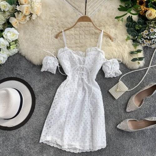 Summer sexy women spaghetti dress hollow out short sleeve spaghetti dresses with open back short dresses female