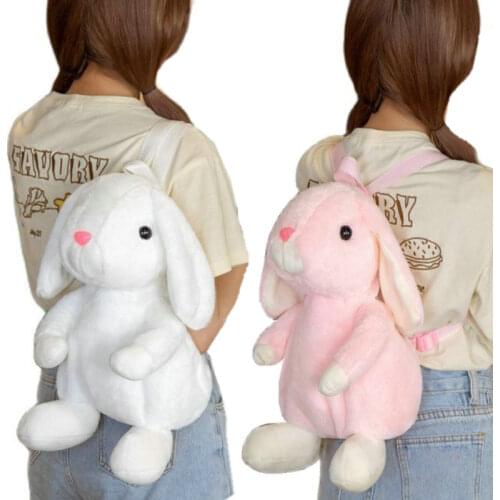 Lifelike Plush Rabbits Backpack Bags Stuffed Long Hang Ears Bunny Plush Shoulders Bag Kids Student Cartoon Animals School Bags