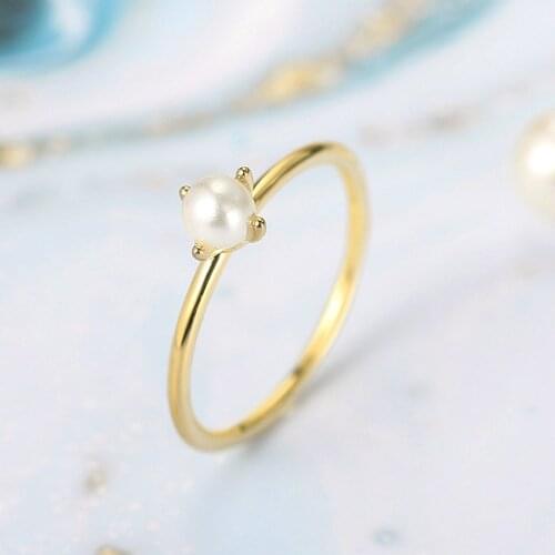 Simple Mini Pearl Ring Elegant Women Chic Delicate Slim Wedding Ring Gold Color Bride Wedding Jewelry Anniversary Gift