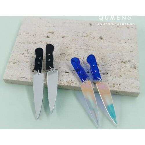 QUMENG Europe And America Exaggerated Statement Long Knife Funny Acrylic Earrings For Women Hip Hop Cool Night Club Jewelry