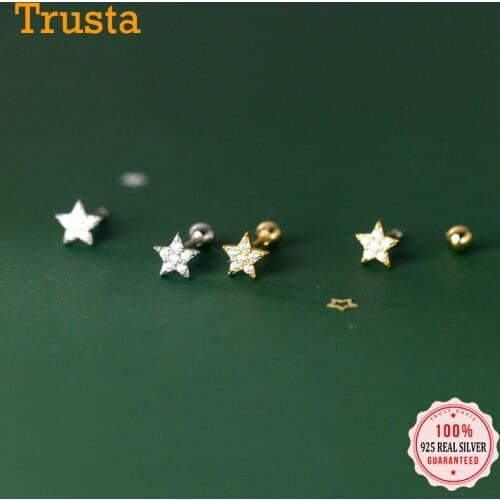 Trustdavis Real 925 Sterling Silver Mini Star CZ Screw Stud Earrings For Women Children Baby Girls Minimalist Jewelry DA2325