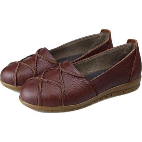 Women Genuine Leather Shoes Woman Flat Flexible Slip On Flat shoes Round Toe fashion Casual Office & Career shoes for women