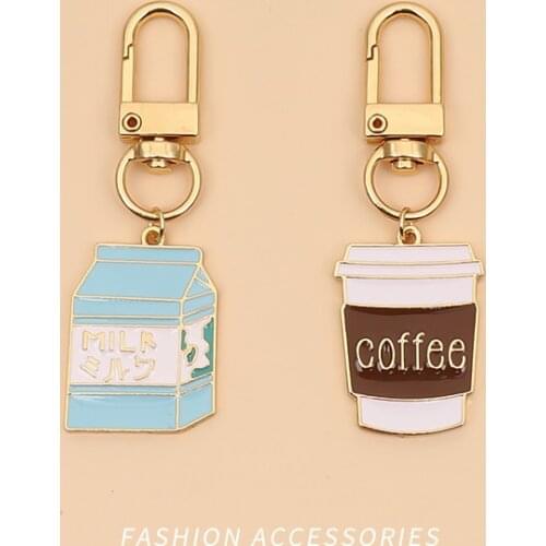 High Quality Coffee Cup Milk Keychain Car Keychain for Women Accessories Airpods Couple Pendant Charm Llaveros Originalese