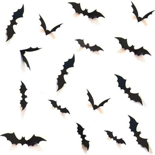 YOMDID 12pcs Halloween Decoration Black 3D Bat DIY Wall Sticker PVC Stickers Decal Home wall Happy Halloween Party Decorations