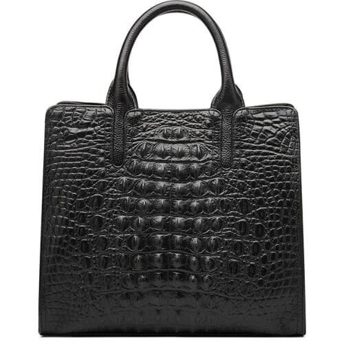 Top Layer Cowhide Ladys Handbag Crocodile Pattern Shoulder Bag High end Women Crossbody Bag Big Capacity Travel Bag