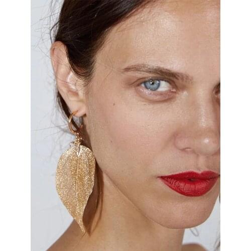 Bohemian Long Exaggerated Big Leaf Hook Earrings Yellow Pink Green For Women Party Geometric Circle Earring Piercings Jewelry